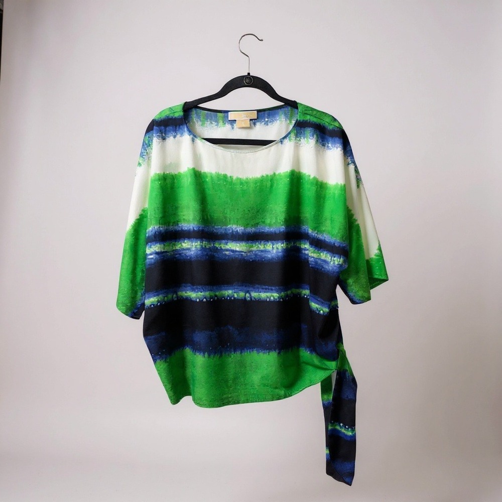 MICHAEL KORS Women's 1X Tie Waist Kimono‎ Sleeve Top Abstract Print